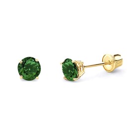 14k Yellow Gold 4mm Round Solitaire Basket Set Stud Earrings with Screw Back