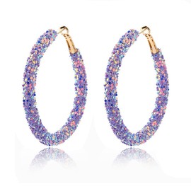 Pink Green Purple Blue Earrings for Women Bohemian Glitter Hoop Hot Gold Plated Sparkly Circle Statement Rhinestone Dangle Earring for Women Boho Jewelry Purple