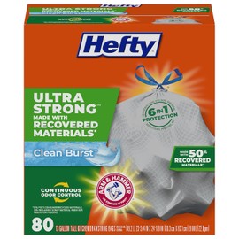 Hefty Bolsas de basura de cocina altas ultra fuertes, color blanco, aroma a explosión limpia, 13 galones, 80 unidades