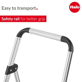 Hailo K71 2-Step Folding Aluminum Ladder, 225 lb Capacity, Folds to 3" Wide - ANSI Certified, Non-Slip Steel Treads, Safety Lock Hinge, Slim Step Stool for Home, Kitchen & Garage