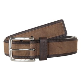 Nautica Men Bold Fashion and Dress Leather Belt with Metal Buckle, Casual Overlay-Tan, 36"