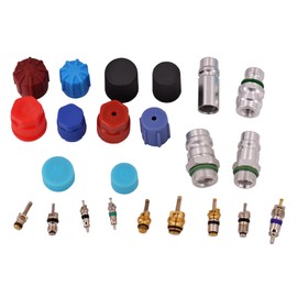 R134a A/C Valve Core & Dust Cap Kit | Assortment of 23 Styles - 188 Pieces | AC Auto Repair Master Set includes American, European, Standard & Large Bore Cores - High & Low Side Service Ports - Caps