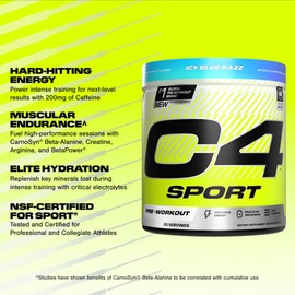 Cellucor C4 Sport Pre Workout Powder - NSF Certified for Sport - Elite Hydration - 200mg Caffeine + Creatine + Beta-Alanine - Electrolytes and Energy Supplement - ICY Blue Razz, 20 Servings