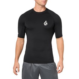 Volcom Men's Standard Solid UPF 50+ Short Sleeve Rashguard, Black 124