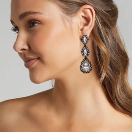 EVER FAITH Bride Wedding Jewelry Austrian Crystal Art Deco Marquise Leaf Teardrop Dangle Earrings for Prom Clear Black-Tone