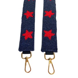 Lashicorn Navy Blue with Red Stars Beaded Purse Strap 49” Gold Clasp Game Day Buffalo Houston New York Arizona Clear Stadium Bag