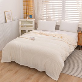 GLS Home Luxury Throw Double Size Waffle Honey Comb Blanket Super Soft Lightweight Warm Cosy Fleece Throw for Couch Bedspread Travel Sofa (Cream, 150x200cm)