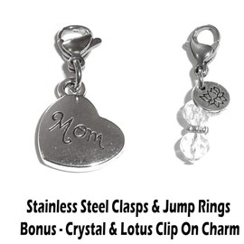 Hidden Hollow Beads Clip On Charm, Bag, Purse, Handbag, Message, Keychain, Zipper Pull, Bracelets, Necklaces, Jewelry (Mom)