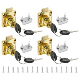 Jiozermi 4 Packs Drawer Lock with Keys, Desktop Lock with 0.84"/22mm Length Cylinder Cam for Drawer Cabinet Wardrobe Office Desk Letter Box, Gold