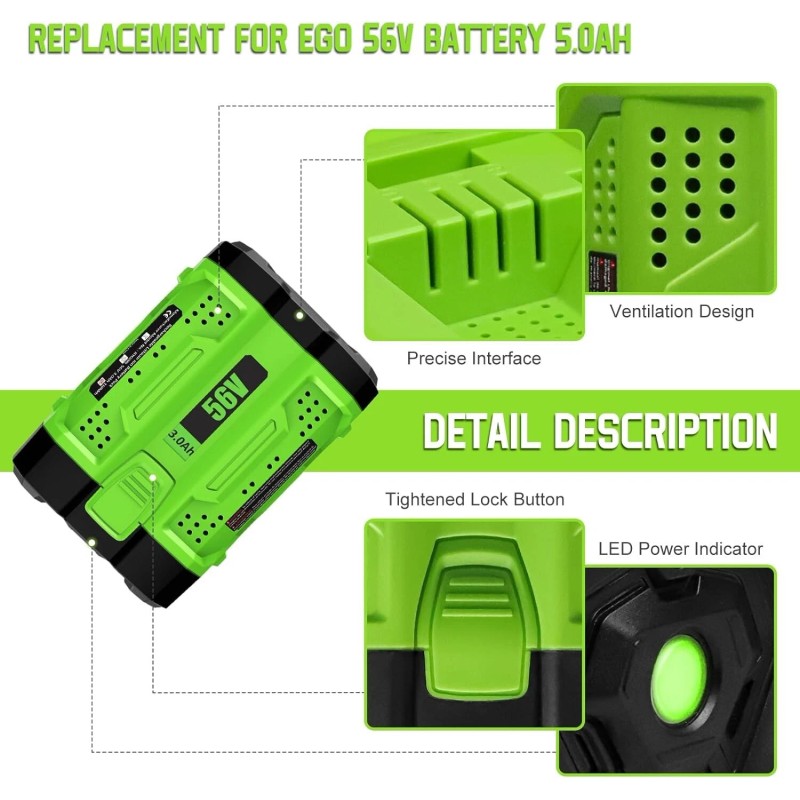 56V 3.0Ah Lithium Battery For EGO 56V Tool Lawn Mower