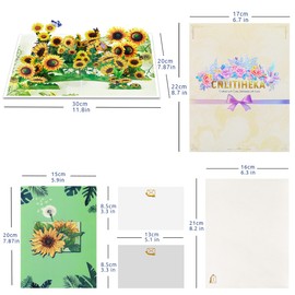 CNLITIHEKA Sunflowers Pop Up Card, Paper Flower Greeting Cards, 3D Pop Up Card for Mother's Day, Birthday, Anniversary, Get Well Soon, Includes Envelope.