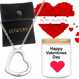 Lovery Valentines Day Necklace,  .925  Silver Heart, & Pouch, Valentine Day Soy Candle