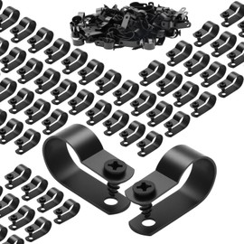 Pack of 120 Cable Clamps Black 5.3 mm R Type Cable Holder Screwable with 120 Pieces Screws Cable Clamps for Screwing Cable Clips Screwable Nylon Cable Holder for Wire Management Cable Management
