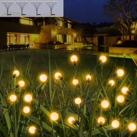 Solar Firefly Lights Outdoor with 32 LED Swaying Solar Garden Lights, IP65 Waterproof, Yard Art for Patio Lawn Decor, Garden Gifts, Birthday Party, Warm White (4 Pack)