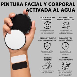 Erinde Pintura Profesional Para Rostro y Cuerpo, Maquillaje Lavable a Base de Agua, Altamente Pigmentado para Festivales de Carnaval y Cosplay, no Tóxico y Seguro Para Adolescentes y Adultos,#Negro + Blanco