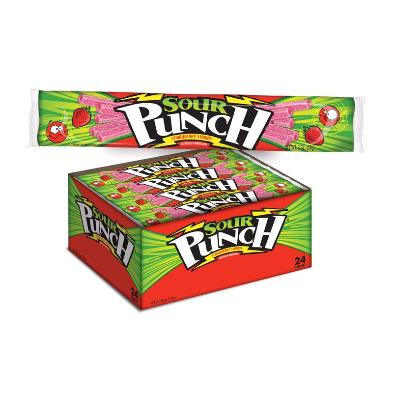 Sour Punch Straws Chewy Candy, Strawberry Flavored Sour Candy, 2oz
