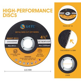 SATC 115mm Cutting Discs 10-Peice Durable Angle Grinder Discs Ultra Thin 1mm for Fast & Precise Cutting of Steel, Iron, Aluminum, & Ferrous Metals