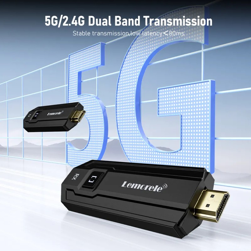Lemorele Hdmi 5g Transmisor Inalámbrico Y Receptor 2 En1-50m