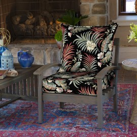 Arden Outdoor Deep Seat Cushion Set, 24 in x 24 in, Weather-Proof, Rain-Proof, Fade Resistant Patio Cushion for Chair, Sofa, and Couch Simone Black Tropical