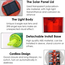 Aolyty Solar Strobe Warning Light 360 Degree Single Column Super Bright Waterproof IP48 for Construction Traffic Dock Marine Light Control Flashing (Red)
