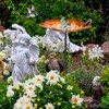 25 Inch Bird Bath, Rustproof Flower Pattern Birdfeeder with Ground