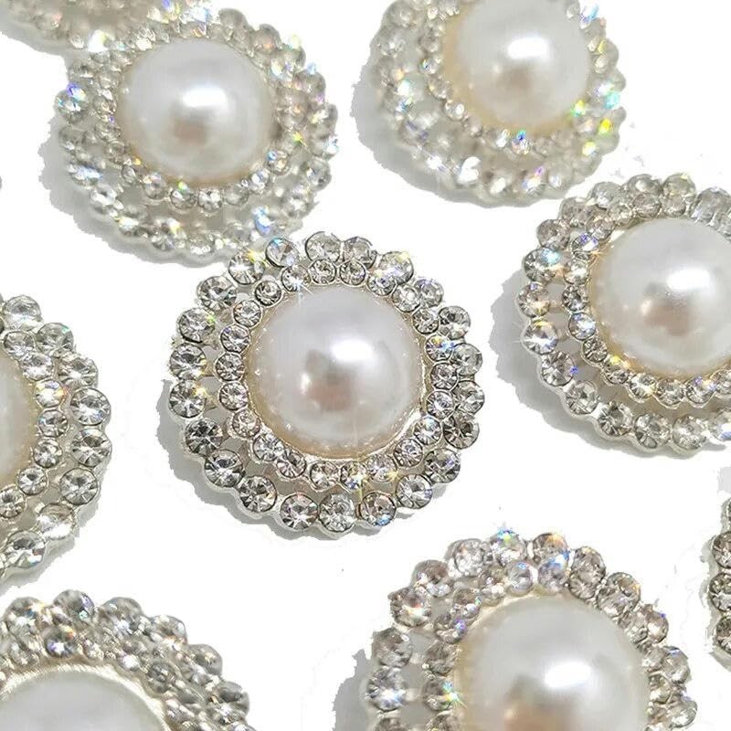 12/24 Pieces 20 mm Pearl Rhinestone Buttons Clothing Decor Metal