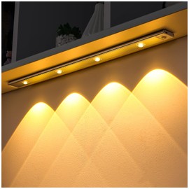 Motion Sensor Under Cabinet Lighting, Long Size Under Counter Lights, Dimmable Hill Effect Battery Operated Closet LED Light Bar for Kitchen Wardrobe Stairs Bedroom Indoor (Silvery, 15.7inch)
