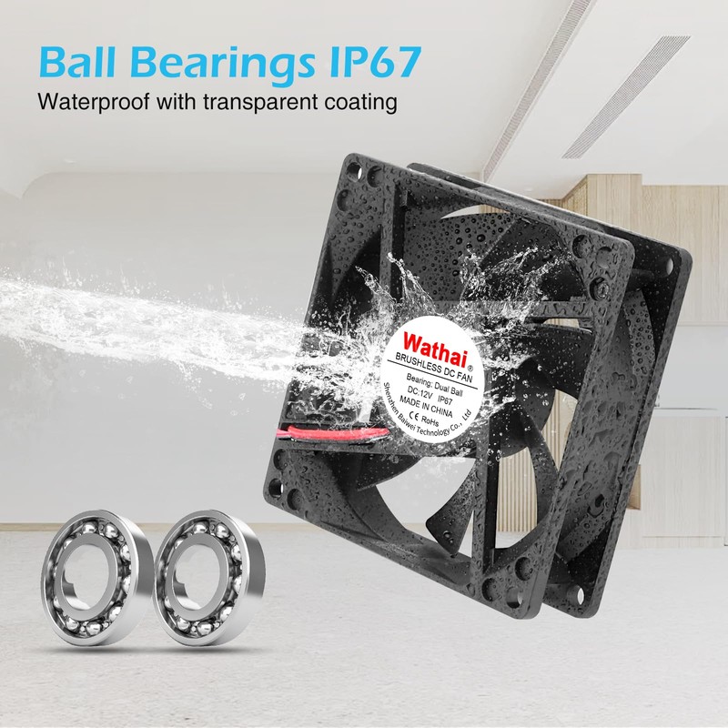 Wathai 120mm x 25mm Waterproof Small Box Fan IP67 12V