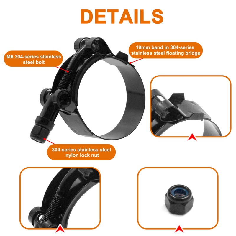 ISPINNER 2 Pack 1.75 Inch Stainless Steel T-Bolt Hose Clamps,