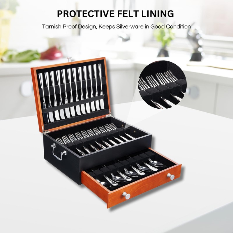 Silverware Storage Box, Wood Chest - without Cutlery - Tarnish