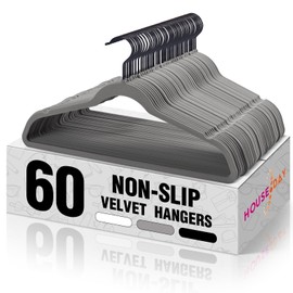 HOUSE DAY Grey Velvet Hangers 60 Pack, Non Slip Felt Hangers, Heavy Duty Velvet Clothes Hanger, Ultra Slim Hanger Space Saving, Perfect for Shirt, Suits, Pants