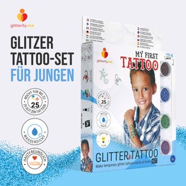 My First Tattoo - Temporary Glitter Tattoo Set for Boys - Kids - Made in EU - Cosmetic Grade