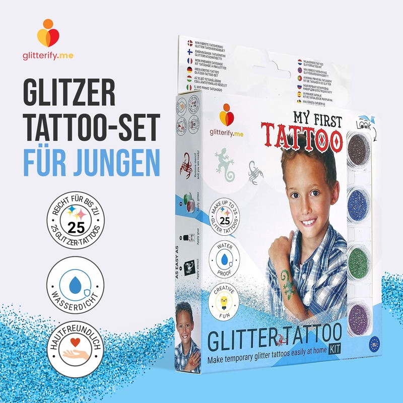 My First Tattoo - Temporary Glitter Tattoo Set for Boys