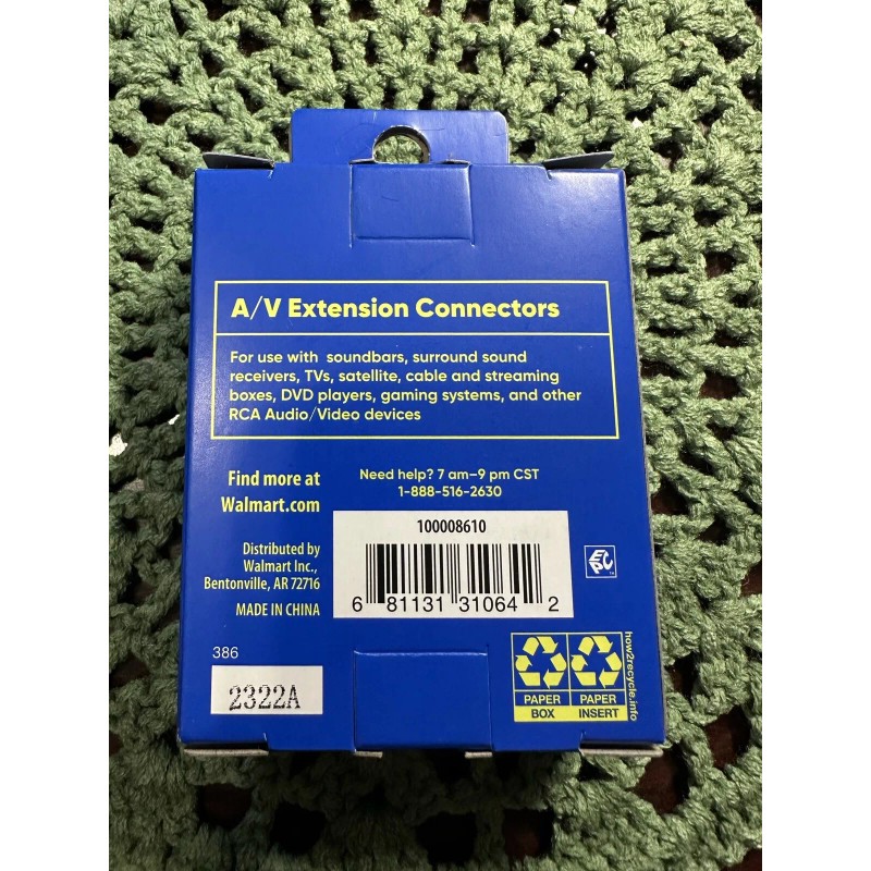 Onn A/V AV Cable Couplers Extension Connectors 2 Pack NIP