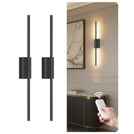 GOEBLESON 27.6" Wireless Wall Sconces Battery Operated Set of 2, Rechargeable Lamps with Remote, 360° Rotation, 10000mAh, Touch Dimmable Lights for Bedroom, Living Room, Hallway, Black B06YBP205
