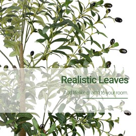 6FT Faux Olive Tree - Indoor Tall Artificial Olive Tree with Wood Trunk and Realistic Leaves,Artificial Plants with Black Planter,for Living Room,Office,Home Decor
