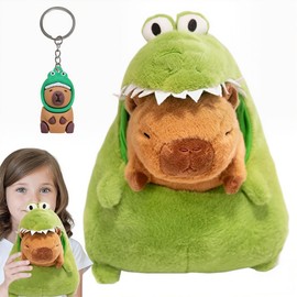 KMFASVX Capybara Plush Toy, Removable 2-in-1 Crocodile Head, Capybara Stuffed Toy, Cuddly Toy, Doll Set, Doll Key with Dinosaur Hat for Children, Boys, Girls, Birthday Gifts