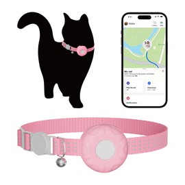 Cat Tracker, GPS Tracker Compatible with Apple Find My App(Only iOS), Waterproof Cat Tracker Collar with Bell and Safety Elastic Buckle, No Monthly Fee, Pet Trackers for Vehicles, Pets, Kids (Pink)
