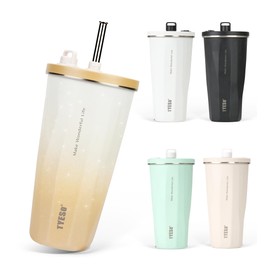 TYESO Tumbler with Straw, 16.5 fl oz (470 ml), Stainless Steel with Lid, Vacuum Insulated, Hot and Cold Insulated, Outdoors, Convenient to Carry, Direct Drinking, Leak Free, Large Capacity