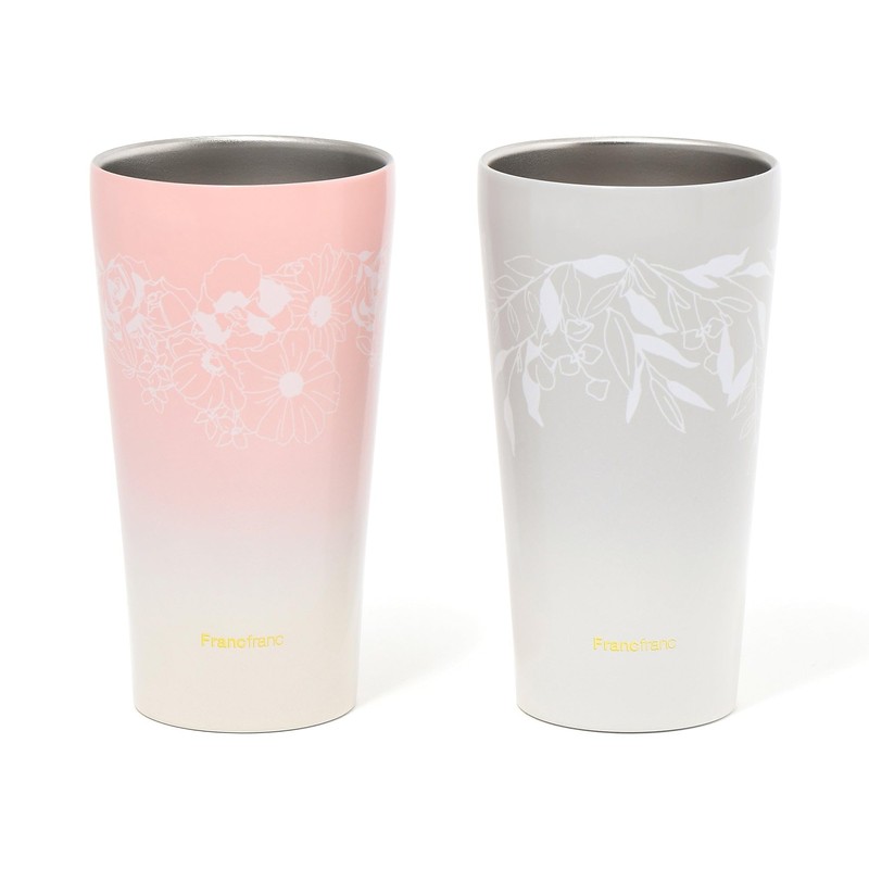 Francfranc GS Pair Stainless Steel Tumblers Flower & Leaf