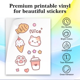 Printable Vinyl Sticker Paper for Inkjet Printer - 50 Sheets A4 Matte White Sticker Paper, waterproof Vinyl Sticker Paper for Laser Printer DIY Stickers ﻿