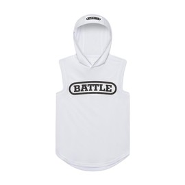 Battle Sports Sleeveless Light Action Workout Hoodie - Raglan Cut Sleeveless Hoodie for Adults - White/Black, Adult X-Large