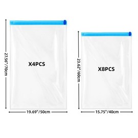 Pack of 12 Roll Up Compression Bags, Small Vacuum Storage Bag, Reusable Space Saver Waterproof Packing Bags for Travel and Home, No Pump Needed (50 x 70 cm + 40 x