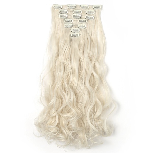 OneDor 20" Curly Full Head Clip in Synthetic Hair Extensions 7pcs 140g (60#-Platinum Blonde)