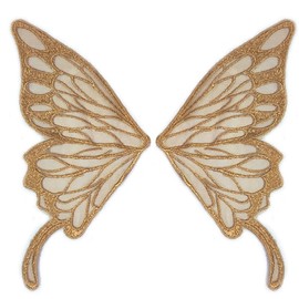 5pairs Fairy Wings Sew on Patches Butterfly Lace Appliques Tulle Organza Fabric Wings Embroidery Collar Neckline Trims Embellishments DIY Garment Dress Supplies (Gold)
