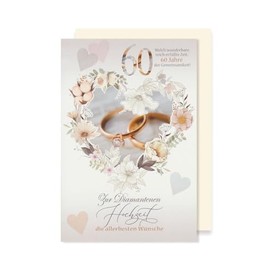 60 Diamond Wedding Card Greeting Card Flower Heart Together 16 x 11 cm