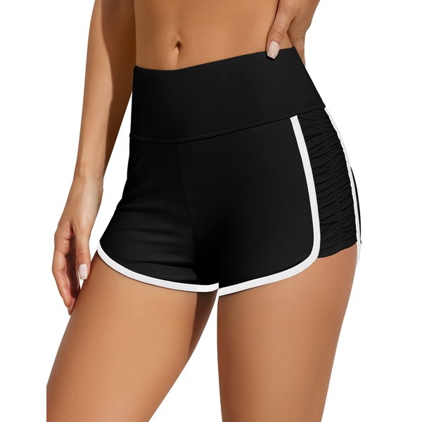 CharmLeaks Women's Swim Shorts High Waisted Bathing Suit Bottoms Side