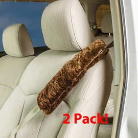 Engel Worldwide Soft, Comfortable Universal Fitting Genuine Merino Sheepskin Seat Belt Shoulder Cover Pads for Adults, Children, Youth. Twin Pack - Multiple Colors Available (Brown)