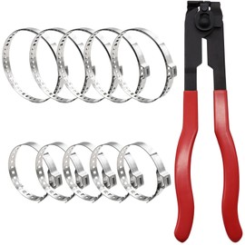 Aienxn CV Boot Clamp Plier with 10PCS 304 Stainless Steel Crimp Bands, 5PCS Small and 5PCS Large Universal Adjustable Drive Shaft Drive Shaft Joint Boot Crimp Clamps for Most Cars