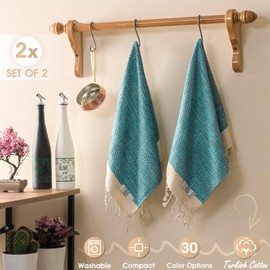 EPHESUS TOWELS Hand Towels - Set of 2 | 18" x 30" - Decorative Turkish Hand Towel for Bathroom, Kitchen, Guest, Face, Hair, Tea, Dishcloth (Herringbone, Turquoise)